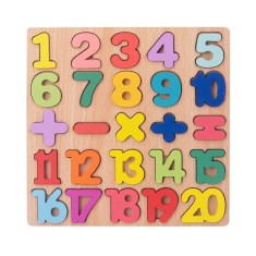 Tabla cu cifre si simboluri pentru copii, puzzle educativ, 25 piese, Montessori, lemn, 20 x 20 cm, multicolor