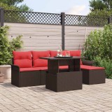 vidaXL Set de canapele pentru grădină cu pernă 6 pcs Maro Rattan poli 3357007