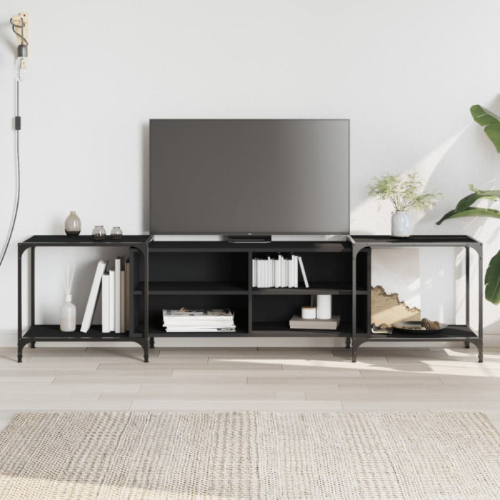 Comoda TV, negru, 203x37x50 cm, lemn prelucrat GartenMobel Dekor