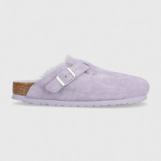 Birkenstock papuci din piele Boston femei, culoarea violet, 1023302