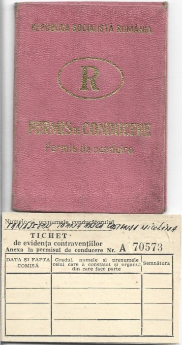 A3858N Permis de conducere, 1974, Rom&acirc;nia