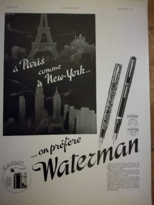 Publicitate stilou WATERMAN, original, 1939, 38 cm x 28cm foto