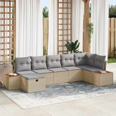 vidaXL Set de canapele pentru grădină cu pernă 7 pcs Bej Rattan poli 3359642 foto