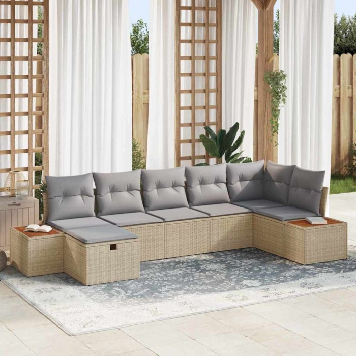 vidaXL Set de canapele pentru grădină cu pernă 7 pcs Bej Rattan poli 3359642
