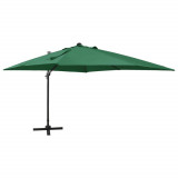 VidaXL Umbrelă suspendată cu st&acirc;lp și LED-uri, verde, 300 cm