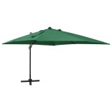 VidaXL Umbrelă &icirc;n consolă cu st&acirc;lp și LED-uri, verde, 300 cm 312345