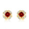 Cercei cu șuruburi din aur 375 - floare formată din rubin roșu, petale răsucite