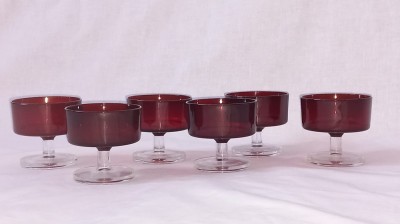 vtg set 6 Pahare Sampanie LUMARC Franta anii &amp;#039;60 - &amp;#039;70 sticla rosie foto