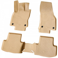 Set de 5 covorase bej cauciuc 3D stil tavita premium pentru Skoda Karoq, VW T-ROC, Seat Ateca