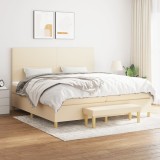 Cumpara ieftin Pat box spring cu saltea, crem, 200x200 cm, textil