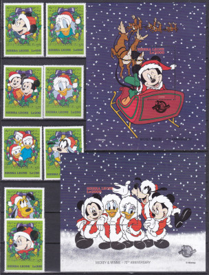 DB Disney Sierra Leone Craciun Donald &amp;amp; Mickey 8 v. + 2 SS MNH foto