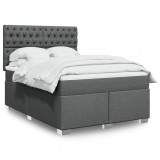 VidaXL Pat box spring cu saltea, gri &icirc;nchis, 140x190 cm, textil