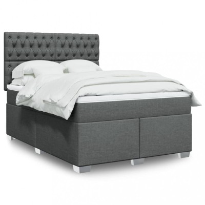 vidaXL Pat box spring cu saltea, gri &amp;icirc;nchis, 140x190 cm, textil foto