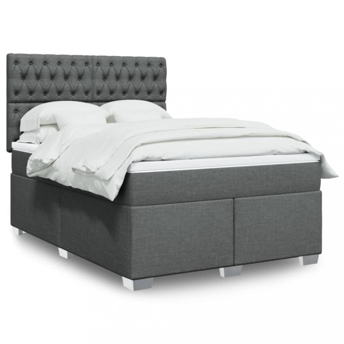 vidaXL Pat box spring cu saltea, gri &icirc;nchis, 140x190 cm, textil
