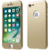 Husa pentru Apple iPhone 7 Gold cu acoperire completa 360 grade cu folie de sticla gratis