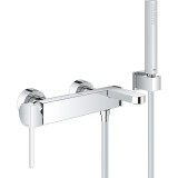 Set de dus Grohe Plus 33547003, 1/2&amp;#039;&amp;#039;, monocomanda, cartus ceramic, para dus Stick, suport de perete, furtun SilverFlex 1.5 m, elemente fixa