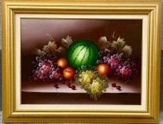 Tablou Natura Statică cu Fructe pictura in ulei pe p&acirc;nză, cu certificat, &icirc;nrămat rama lemn 70x90cm