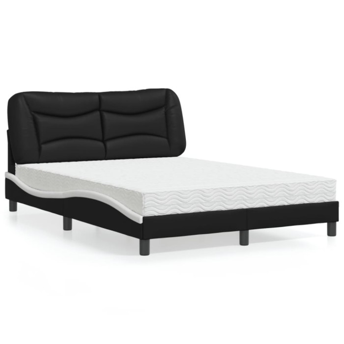vidaXL Pat cu saltea, Hvar, negru și alb, 140x190 cm, piele ecologică 3208722