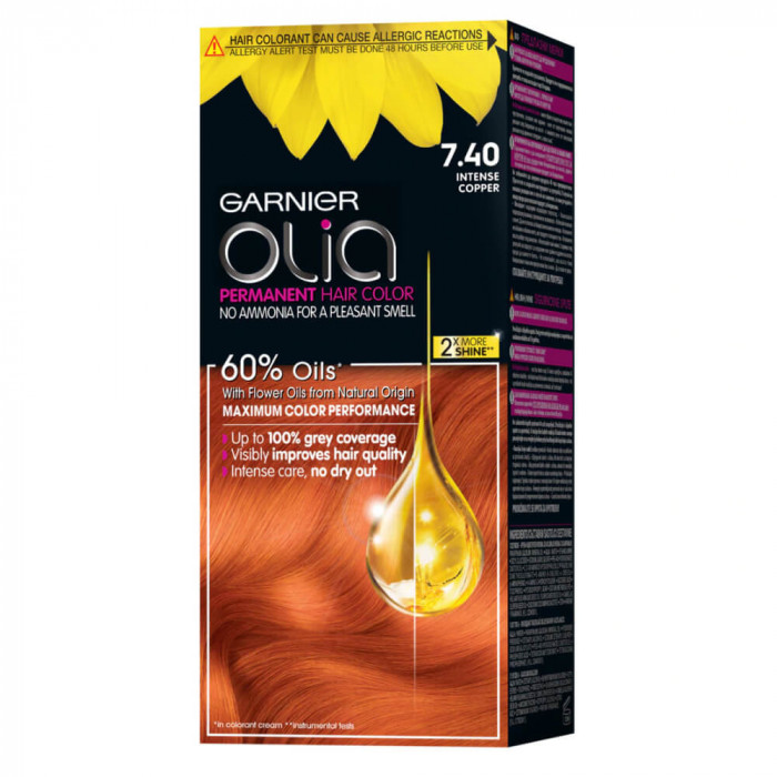 Vopsea de Par Permanenta Garnier Olia 7.40, Intense Copper, 110 ml, Fara Amoniac, Vopsea de Par, Vopsea de Par Permanenta, Vopsea de Par Garnier, Vops