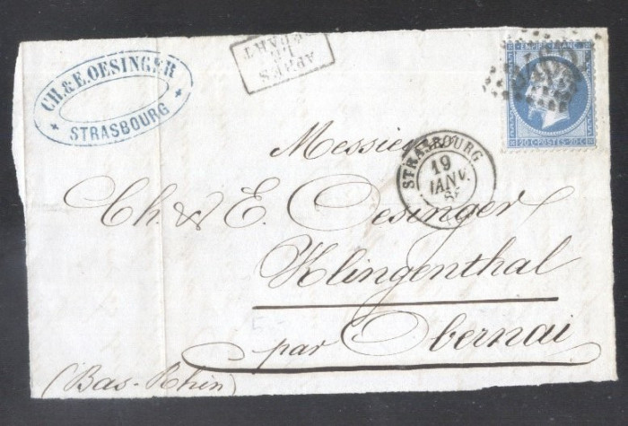 France 1866 Postal History Rare Front Cover 20 C NAPOLEON DB.241