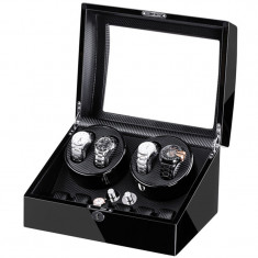 Cutie intors ceasuri automatice iUni, Watch Winder 4 + 6 spatii depozitare Carbon foto