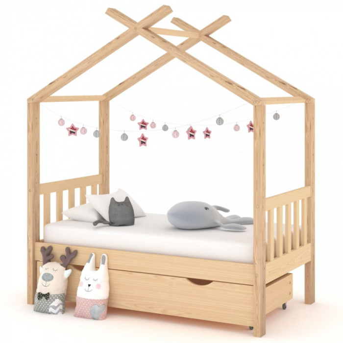 Cadru pat de copii, cu un sertar, 70x140 cm, lemn masiv de pin GartenMobel Dekor