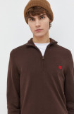 Cumpara ieftin HUGO pulover de bumbac culoarea maro, light, cu turtleneck