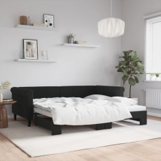 vidaXL Pat de zi cu extensie, negru, 90x190 cm, catifea 3197786