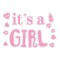Sticker autocolant, flippy, tematica gender reveal, model scris it&#039;s a girl, 19.5x27.5 cm, roz