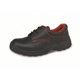 Pantofi de Protectie PROTEK Marimea 40, Bombeu Metalic, Piele Spalt de Bovina, Negru/Rosu, Pantofi de Lucru cu Bombeu de Otel S1-SRC, Pantofi de Lucru
