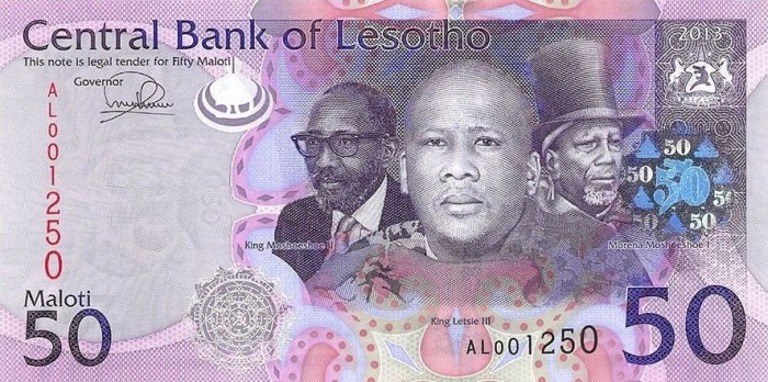 LESOTHO █ bancnota █ 50 Maloti █ 2013 █ P-23 █ UNC █ necirculata