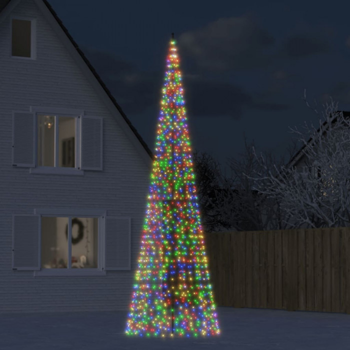 vidaXL Iluminat brad de Crăciun pe st&acirc;lp 1534 LED-uri colorate, 500 cm