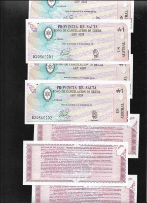 Argentina 1 austral 1987 provincia Salta unc pret pe bucata foto