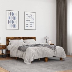 vidaXL Cadru de pat, stejar fumuriu 120x200 cm lemn prelucrat și metal 3280199