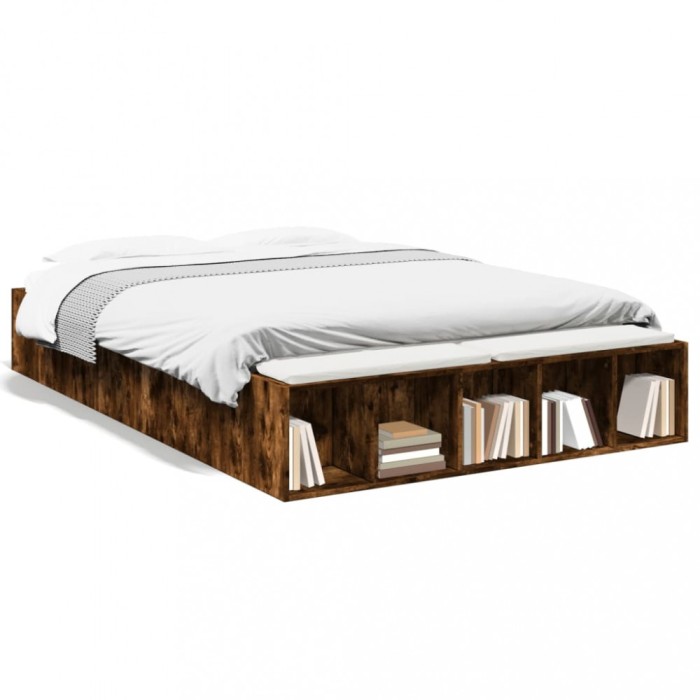 vidaXL Cadru de pat, stejar afumat, 135x190 cm, lemn prelucrat