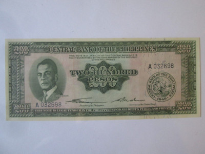 Filipine 200 Pesos 1949 UNC foto