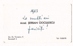 Carte de vizita Serban Cioculescu 1983, cu autograf foto