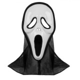 Mască Halloween, Scream, Acoperire Neagră pentru Cap, Plastic, Alb/Negru