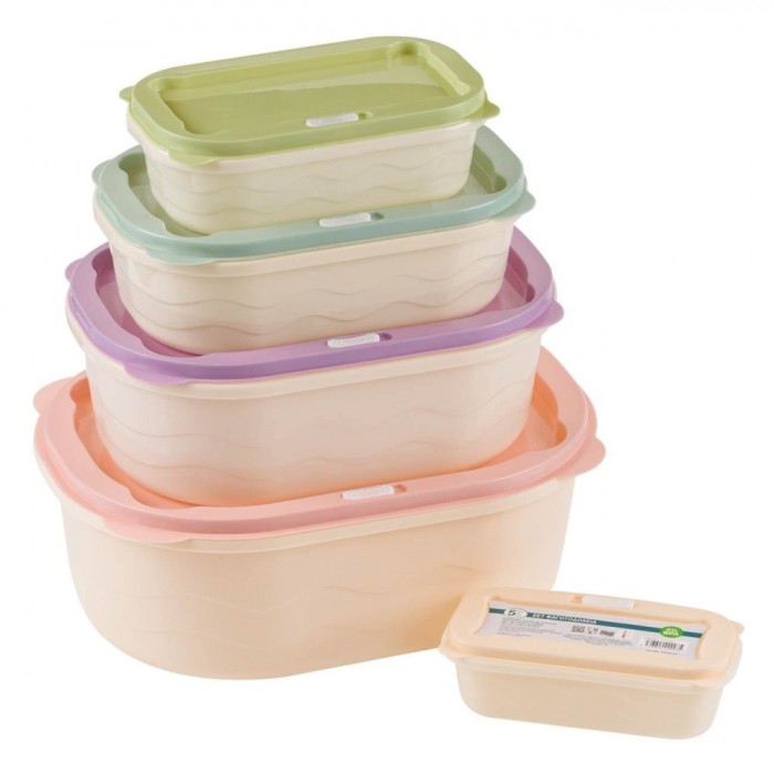 Set Recipiente Alimentare, Multicolor, Capacitate 230ml / 550ml / 1.2L / 2.2L / 3.5L, 5 Bucăți
