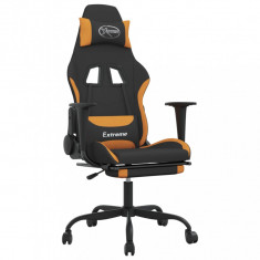 Scaun de gaming cu masaj/suport picioare, negru / oranj, textil