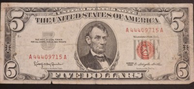 America 5 Dolari 1963 seria A44409715A foto