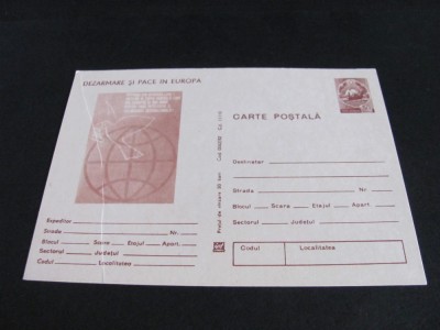 Dezarmare și Pace &amp;icirc;n Europa. Carte Poștală Filatelică Rom&amp;acirc;nia Nefolosită .Colecție Epoca Ceaușescu foto