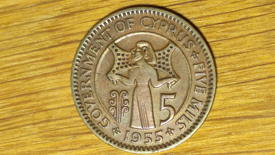 Cipru britanic - bijuterie de moneda bronz- 5 mils 1955 - absolut superba foto