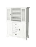 Set comoda living si dormitor, VM3, 4 sertare, 2 usi si vitrina suprapozabila VMN4, 2 usi, 2 polite, Pal melaminat, cu insertii MDF, Alb Antichizat