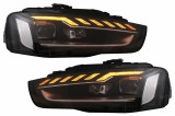 Faruri Full LED compatibil cu Audi A4 B8.5 Facelift (2012-2015) Negru Semnal Dinamic A4 B9.5 Design HLAUA4B8FH