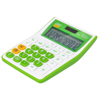 Calculator de Birou Deli 1238, 12 Digits, Alb/Verde, Alimentare Dubla, Calculator Birou, Calculator Birou 12 Digits, Calculator Birou cu Verificare si foto