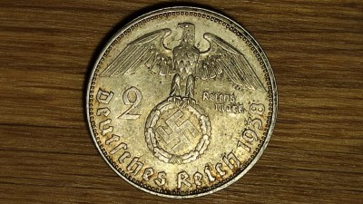 Germania nazista -moneda argint- 2 Mark Reichsmark 1938 D - Paul von Hindenburg foto