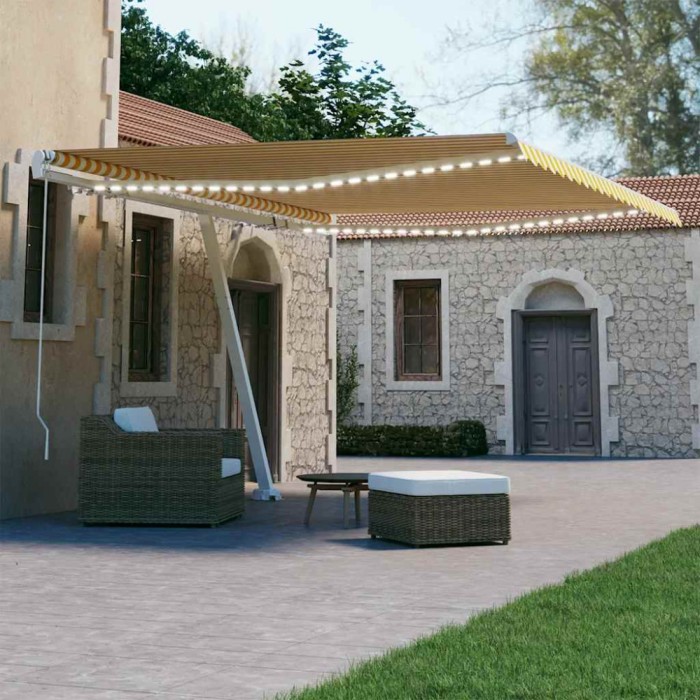 vidaXL Copertină retractabilă manual cu LED, galben &amp; alb, 400x300 cm 3069543