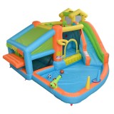 Castel gonflabil pentru copii cu parc acvatic, tobogan, bazin de joacă, bucătărie de joacă și joc de aruncat inele, 360x350x210 cm, Multicolor