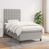 Cumpara ieftin Pat box spring cu saltea, gri deschis, 90x200 cm, textil